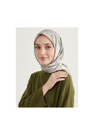 Bushu Flora Twill Eşarp - Çiçek Yaprak Desenli Çok Renkli