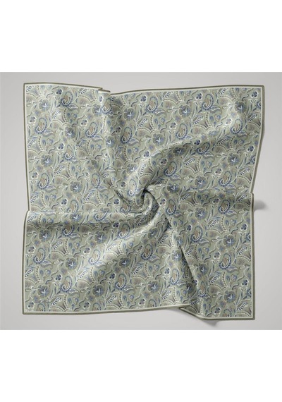 Silk Home İnce Pamuk Soft Eşarp Su Yeşili-gök Mavi Desenli Kaymaz Dokulu Tok Duruşlu 90x90 Çok Renkli