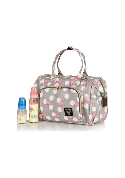 Lal Baby Baggage Bag Flamingo Gri Omuz Askılı Anne Bebek Bakım Çantası Gri