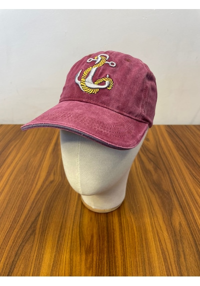 Hamze Çapa Nakışlı Denizci Yıkamalı Vintage Eskitme Unisex Cap Şapka Bordo