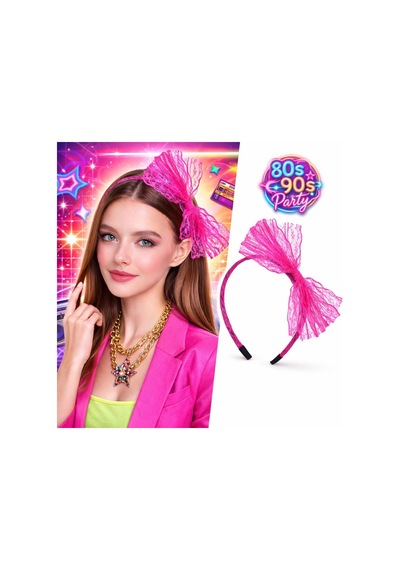 80 Ler 90 Lar Neon Pembe Dantel Taç Fiyonklu - Cole-763481 18