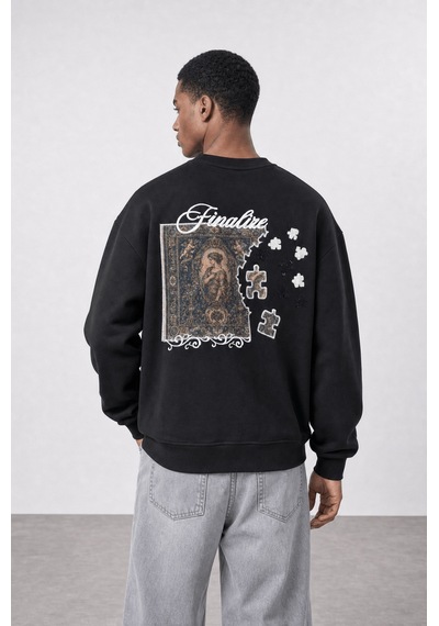 Respire Erkek Finalize Patch Detaylı Oversize Sweatshirt Siyah