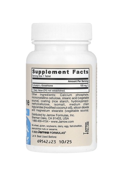Jarrow Formulas, Vegan S-acetyl L-glutathione, 100 Mg, 60 Tablets