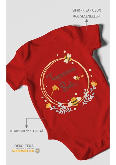 Morivokids Teyzesinin Balı Kısa Kollu Bebek Body %100 Pamuk Zbn93-kk Kırmızı