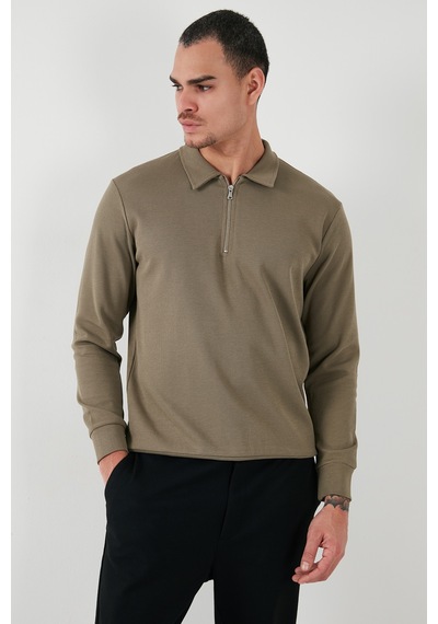 Buratti Pamuklu Regular Fit Yarım Fermuarlı Polo Yaka Erkek Sweat 5905805 Vizon Yeşili Buratti Pamuklu Regular Fit Yarım Fermuarlı Polo Yaka Erkek Sweat 5905805 Vizon Yeşili