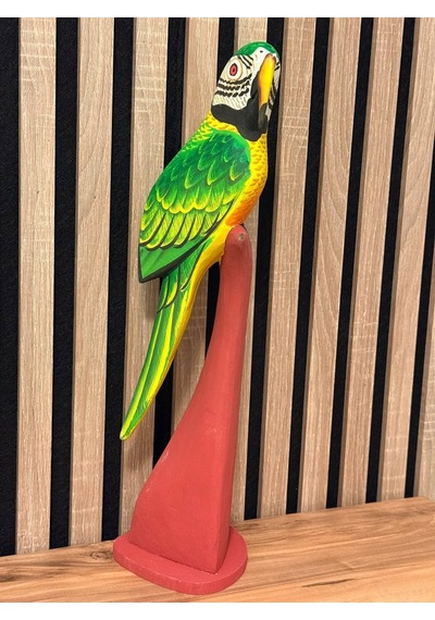 El Yapımı Ahşap Papağan Heykeli Kütük Üzeri El Oyması & El Boyaması Dekor 45 Cm Özel Üretim Myk Hediye Ve Sanat