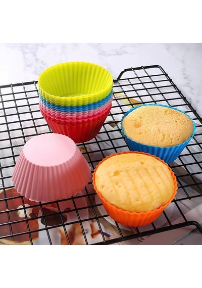 Tilbe Home 30 Adet Silikon Muffin Kek Kapsülü Yeniden Kullanılabilir Cupcake Browni Kek Kalıbı Renkl Çok Renkli