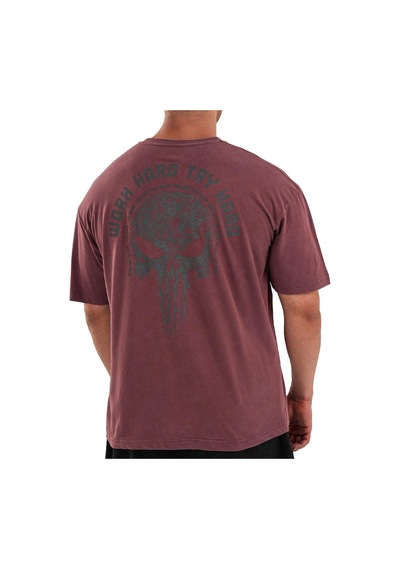 Kingsize Nutrition Kingsize Hard Work Antik Yıkamalı Oversize T-shirt Bordo Bordo