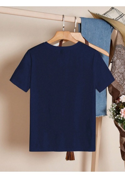 Unisex Pamuklu Ciao Ön Baskılı Tasarım Tshirt Lacivert