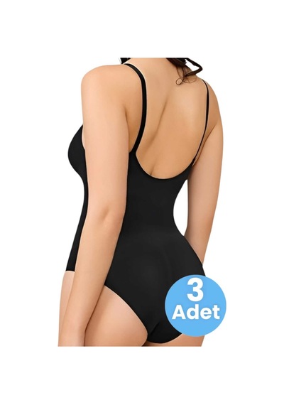 Uniquetrenders Kadın Dikişsiz Toparlayıcı Ve Çıtçıtlı İp Askılı Slip Body Korse 3'lü Set Siyah