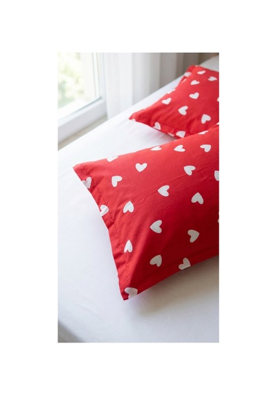 %100 Pamuklu Kalp Desenli Volanlı Yastık Kılıfı 2 Adet 50x70 Cm Krem - 864264444 Krem