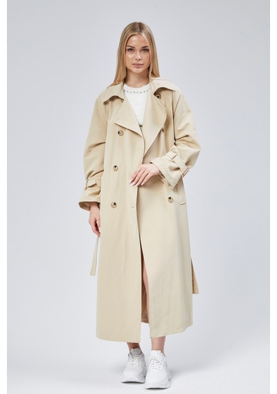Kadın Oversize Kuşaklı Trençkot Taş
