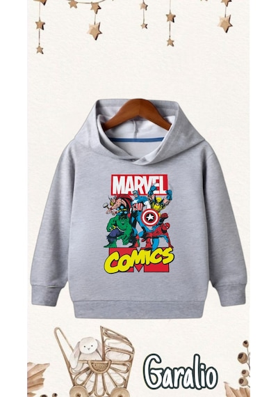 Startmore Marvel Baskılı Kapüşonlu Çocuk Sweatshirt Gri