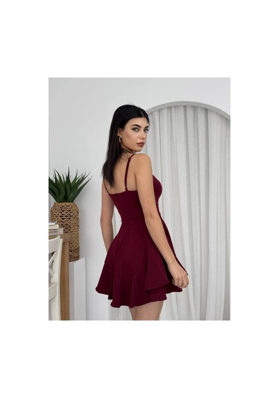Mayrem Kadın Prenses Model Askılı Elbise Bordo