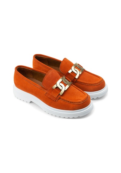 Deery Hakiki Süet Turuncu Tokalı Loafer Kadın Ayakkabı - 01902ztrcp01 Turuncu