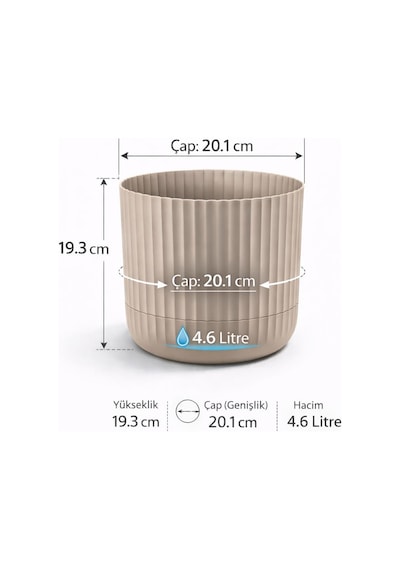 Omnipazar Krs-263 Zeraf Dekoratif Tabaklı Saksı Takımı 4.6 Litre No:3 Bej
