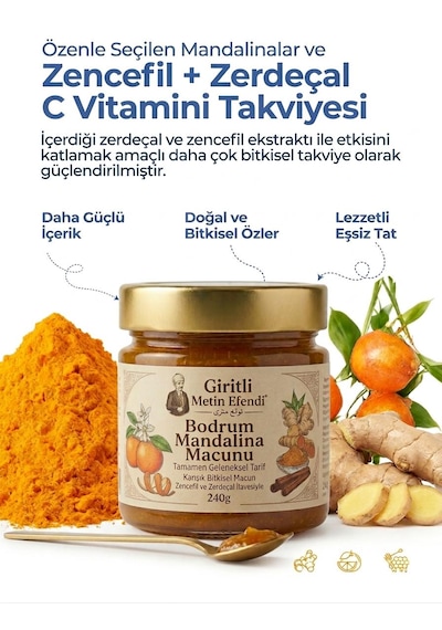 3 Kavanoz Bodrum Mandalina Macunu Giritli Metin Efendi Zencefil, Zerdeçal, Havlıcan, Nane, Kekik, Okaliptus Yağı Içeren Macun 3x240 Gr