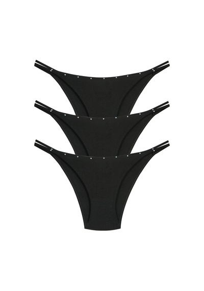 1025 Çift İp-taş Detaylı Bikini Külot Paketi 1025-v4 - Siyah
