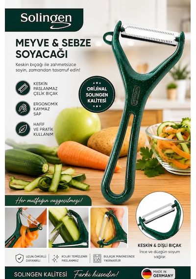 Meyve Sebze Soyacağı Paslanmaz Çelik Profesyonel Solingen Soyacak Yeşil