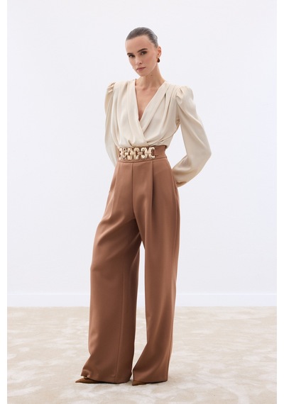 Sateen Kemerli Salaş Pantolon - Camel-136535 Camel