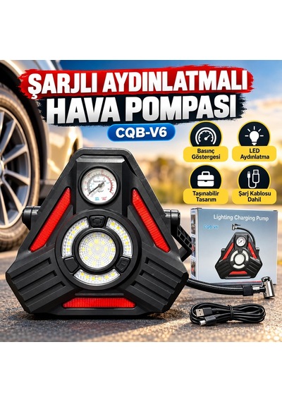 Cob-v6 Çok Amaçlı Şarjlı Lastik Şişirme Pompası 1500 Lümen Cob L