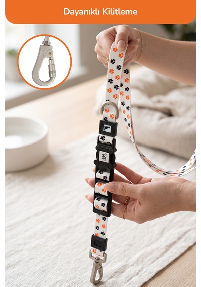 Köpekler İçin Dayanıklı Ve Güvenli, Desenli Eller Serbest Gezdirme Tasması 25mm Pati