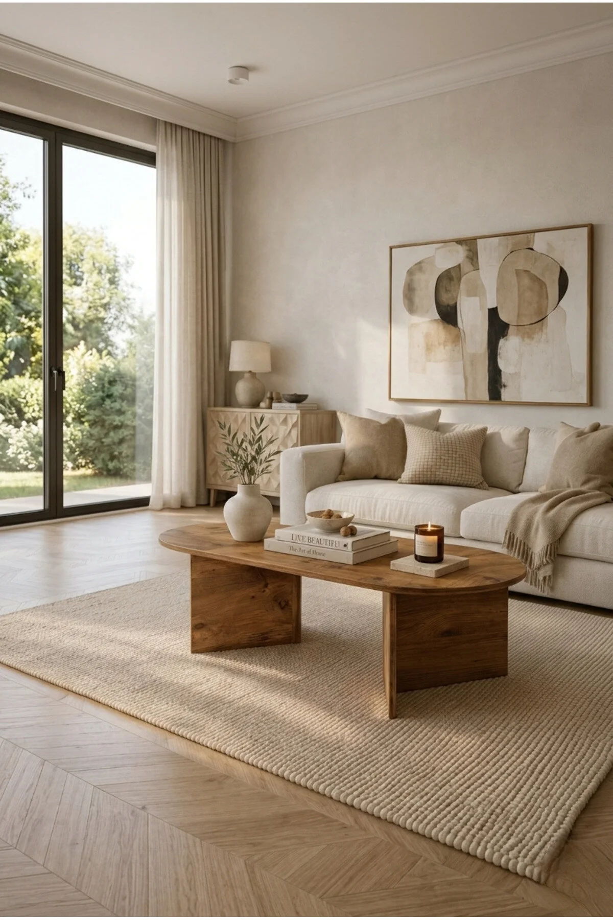 Modern Oval Orta Sehpa Minimal Ahşap Salon Sehpası Şık Tasarım Safir Meşe
