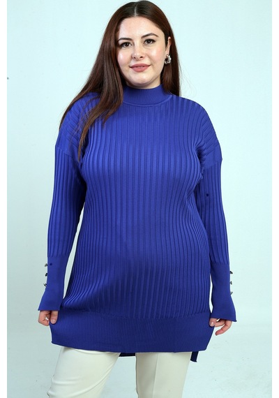 By Saygı Kadın Kolları Düğme Detaylı Büyük Beden Fitilli Tunik Bluz Saks