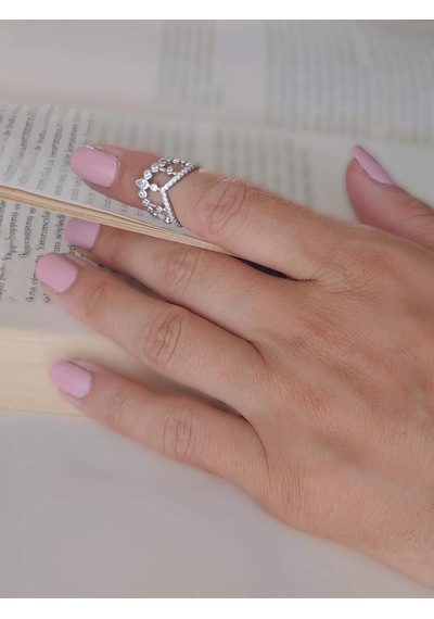 Prenses V Model Eklem Kıkırdak Kemik Ayarlanabilir Gümüş Renkli Yüzük Silver
