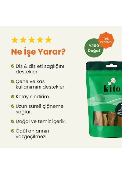 Kito Kurutulmuş Dana Kulak Çiğnemelik Doğal Glutensiz Organik Köpek Ödül Maması 100 G