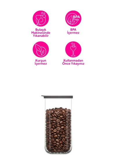 Lav Duo Cam Saklama Kabı 2'li Büyük Boy 1400 ml Gri Plastik Kapaklı