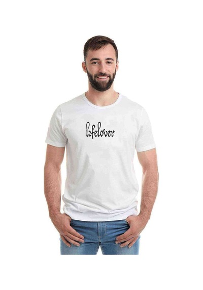 Lifelover Logo Baskılı Beyaz Erkek Tshirt