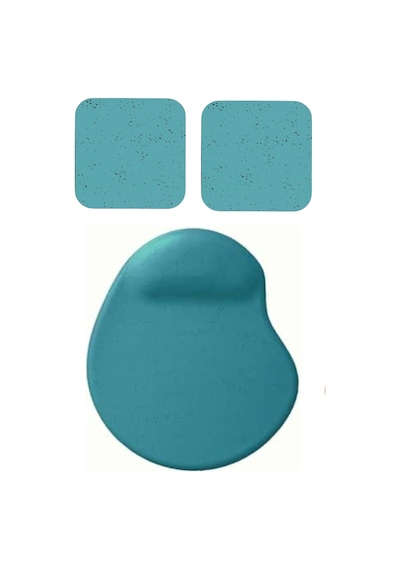 Oval Turkuaz Kum Desen Bilek Destekli Mouse Pad + 2 Adet Kupa Fincan Bardak Altlığı Altlık Set