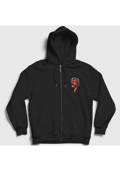 Presmono Unisex Mic Nirvana Kurt Cobain Fermuarlı Kapüşonlu Sweatshirt Siyah
