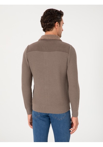 Cacharel Vizon Slim Fit Triko Hırka Kahverengi