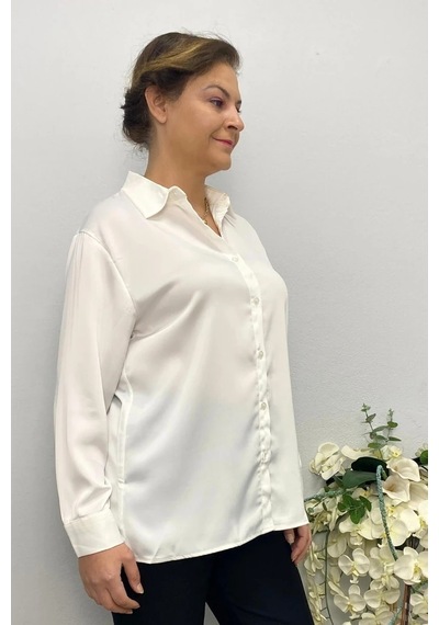 Mia Butik Kadın Beyaz Saten Gömlek Beyaz