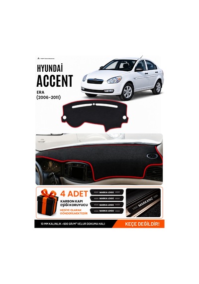Hyundai Accent Era 2006-2011 Uyumlu Torpido Örtüsü, Torpido Kılıfı - Siyah Kırmızı