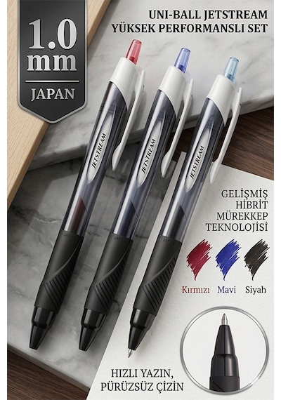 Mavi Jel Uçlu Pilot Kalem 5 Adet Uniball Jetstream Sxn-150s 1.0 Mm Basmalı Pilot Kalem Roller Uçlu Likit Mürekkepli