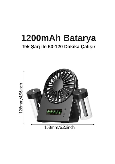 Taşınabilir Masaüstü Su Hazneli Usb Şarjlı 4 Kademe Fan Vantilatör Soğutucu F8