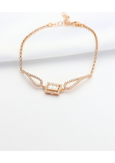 Baget Taşlı Melek Kanadı Gümüş Bileklik Rose Gold