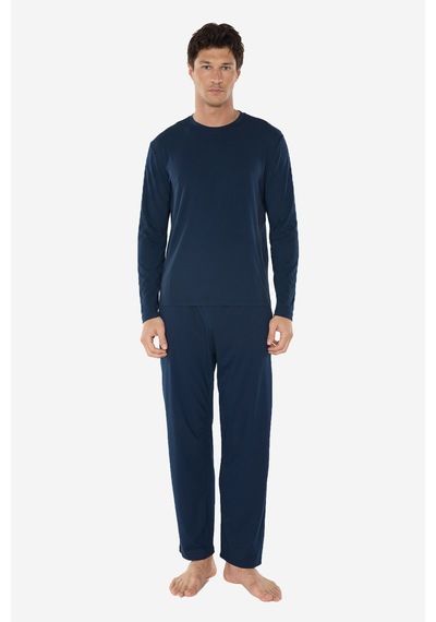 Malabadi Erkek Lacivert Bisiklet Yaka Micro Modal Extra Yumuşak Kışlık Pijama Takımı 6032