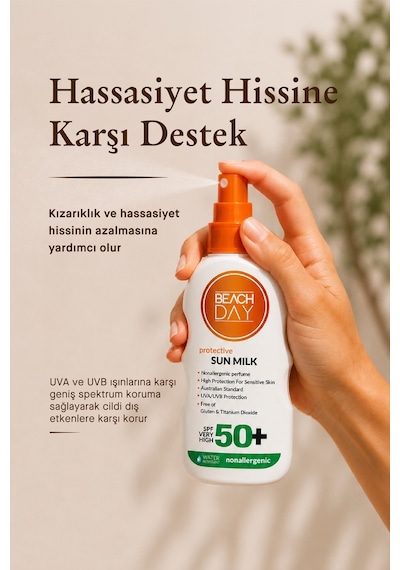 Beach Day Hassas Ciltler için Yüksek Koruyucu Güneş Sütü SPF50+ 150 ML