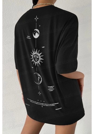 Startmore Kadın The Moon Beyaz Bisiklet Yaka Oversize Salas Siyah