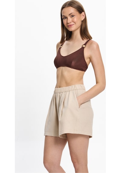 Toosalty Kadın %100 Cotton Kısa Cepli Plaj Şortu 25pl10st Bej