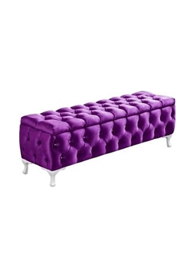 Lüks Sandıklı Chester Puf Bench Ayakucu Koltuk 100 Cm Mor