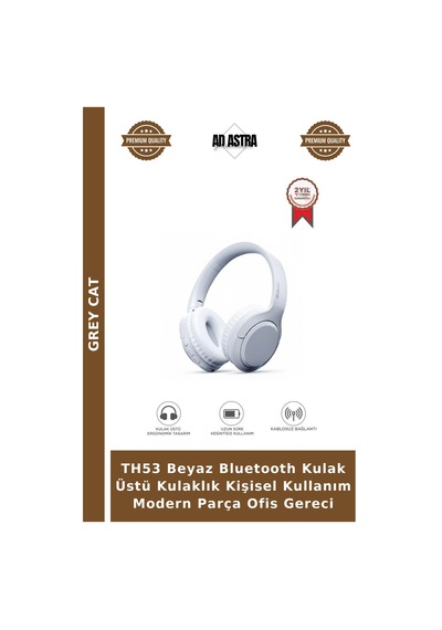 Th53 Beyaz Bluetooth Kulak Üstü Kulaklık Kişisel Kullanım Modern Parça Ofis Gereci