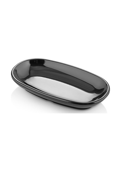 12 Adet 12x7 Cm Melamin Oval Kayık Kahvaltılık Mezelik Makinede Yıkanabilir Siyah Servis Tabağı