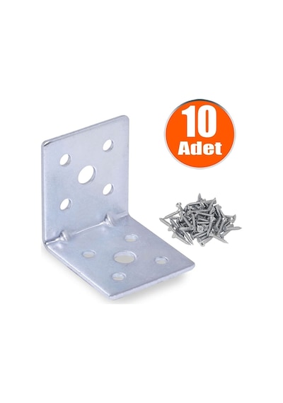 L Demir Köşebent 45x45x40 Mm 10 Adet Güçlü Mobilya Dolap Raf Köşe Bağlantı Gönye Sabitleme Vida Hediyeli Çoklu Renk