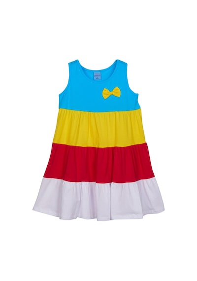 Lovetti Koyu Turkuaz + Beyaz Kız Çocuk Renkli Büzgülü Askılı Elbise 5983W0104 Turkuaz - Beyaz