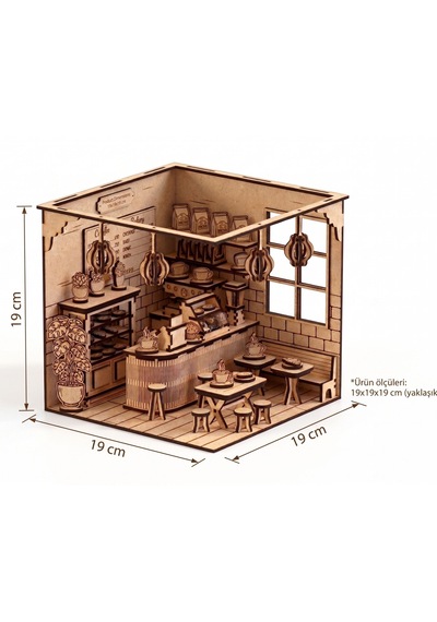 Coffee Shop Ahşap Maket Seti Dıy Miniatür Kafe Peri Led Hediye 214 Parça